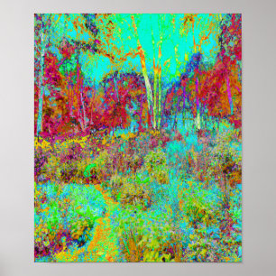 Poster Paysage psychédélique d'automne or et jardin d'aqu