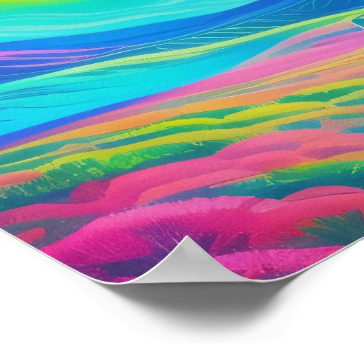 Poster Paysage psychédélique Peinture Art rose vert (Coin)