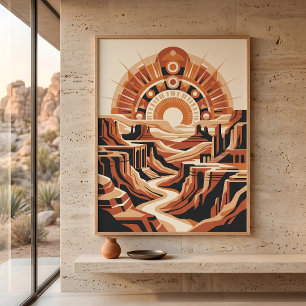 Poster Paysage Rétro Soleil Couchant Canyon Désertique en