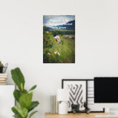 Poster Paysage rural paisible avec roses sauvages (Bureau à domicile)