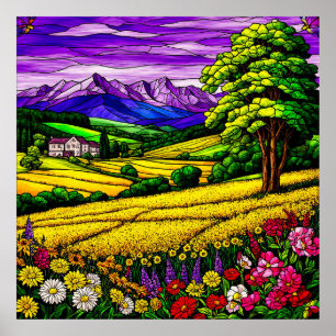 Poster Paysage rural vibrant et vues montagneuses