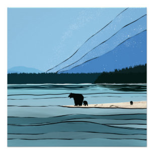 Poster Paysage sauvage de la famille des ours du Nord-Oue