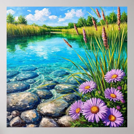 Poster Paysage serein avec lac clair (Devant)