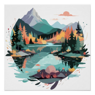 Poster Paysage serein Calme nature paisible Montagnes