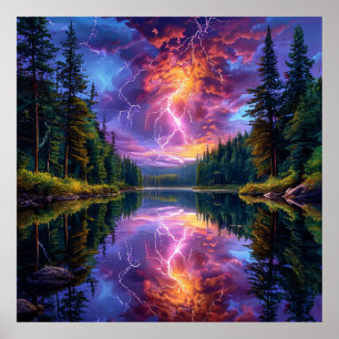 Poster Paysage serein de montagne avec lac