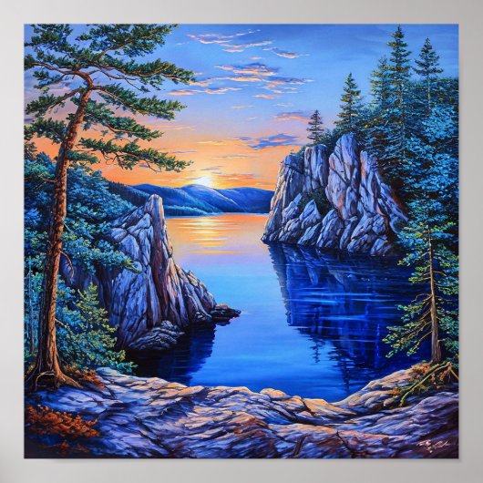 Poster Paysage serein du lac, belle vue panoramique sur l (Devant)