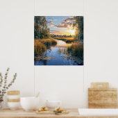 Poster Paysage serein du lac de la forêt, reflets de la n (Cuisine)