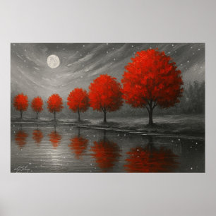 Poster Paysage sous la lune cramoisie Chuchotements