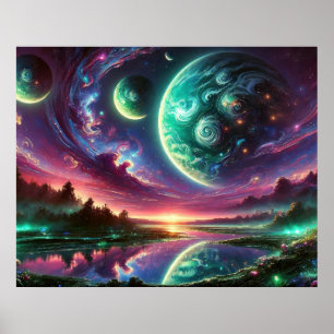 Poster Paysage surréaliste de planète extraterrestre avec