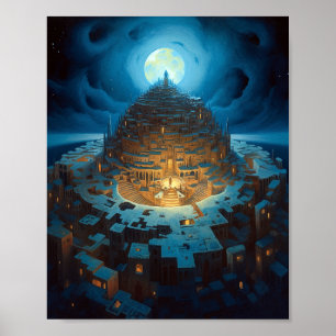 Poster Paysage surréaliste Ville Maze Imaginaire Art