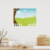 Poster Paysage Sympa Avec Oiseaux Chanteurs Et Arbres (Cuisine)