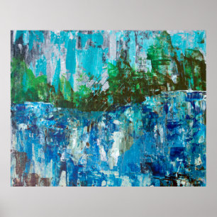 Poster Paysage Texturé Abstrait Bleu et Vert