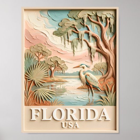 Poster Paysage Texturé de la Faune Aviaire des Everglades (Devant)