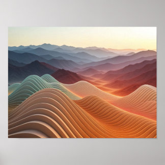 Poster Paysage topographique stratifié au coucher du sole