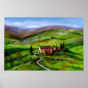 POSTER PAYSAGE TOSCANE AUX COLLINES VERTES