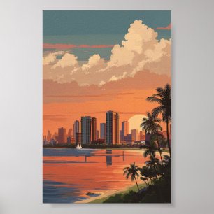 Poster Paysage tropical du coucher de soleil - Palmiers e