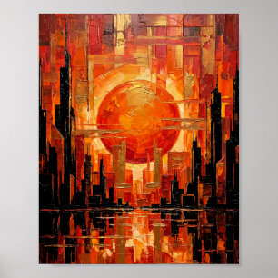 Poster Paysage urbain abstrait de la ville du soleil arde