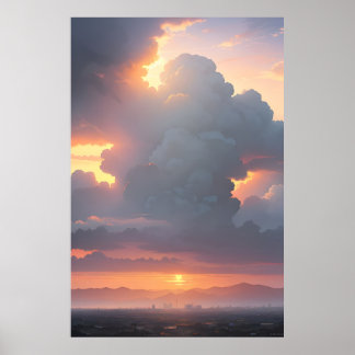 Poster Paysage urbain au coucher du soleil