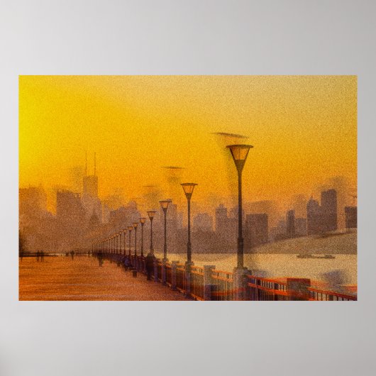 Poster Paysage urbain au coucher du soleil (Devant)