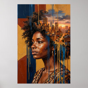 Poster Paysage urbain au coucher du soleil Afrofuturisme