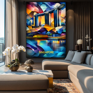 Poster Paysage urbain cubiste de Singapour – Ville géomét