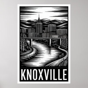 Poster Paysage urbain de Knoxville Tennessee en noir et b