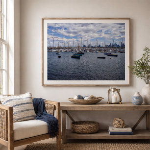 Poster Paysage urbain de Melbourne et bateaux de la marin