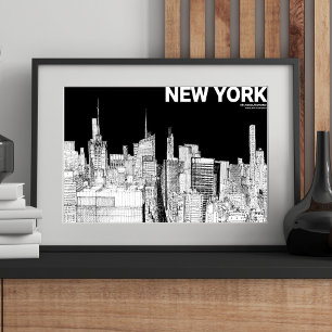 Poster Paysage urbain de NYC en noir et blanc mat croqué