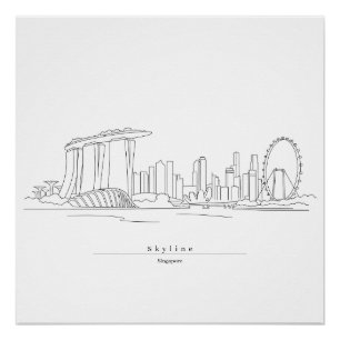 Poster Paysage urbain de Singapour - Art linéaire minimal