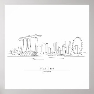 Poster Paysage urbain de Singapour - Art linéaire minimal
