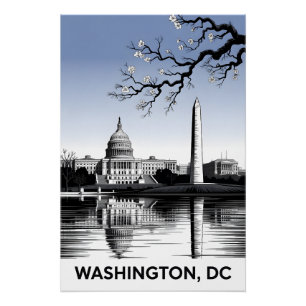 Poster Paysage urbain de Washington DC en noir et blanc e