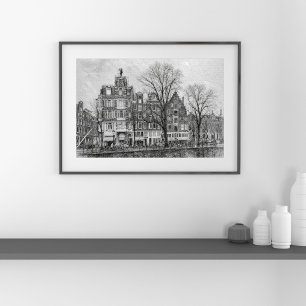 Poster Paysage urbain du canal d'Amsterdam - Croquis dess