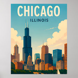 Poster Paysage urbain du centre-ville de Chicago Illinois