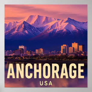 Poster Paysage urbain enneigé d'Anchorage en Alaska