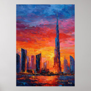 Poster Paysage urbain expressionniste vibrant de Dubaï vi
