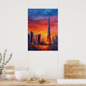 Poster Paysage urbain expressionniste vibrant de Dubaï vi (Cuisine)
