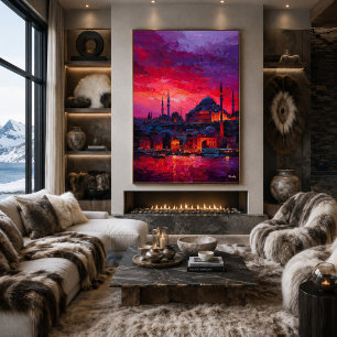 Poster Paysage urbain expressionniste vibrant d'Istanbul