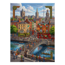 Paysage urbain illustré de Dublin et pont Ha'penny