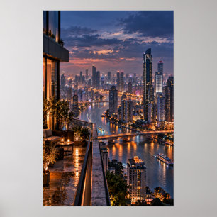 Poster Paysage Urbain Moderne au Bord de la Rivière la Nu