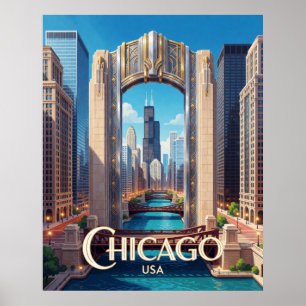 Poster Paysage urbain moderne de la Willis Tower à Chicag