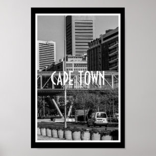 Poster Paysage urbain monochrome de la ville du Cap, styl