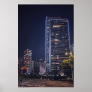 Poster Paysage urbain nocturne aux lumières vives 