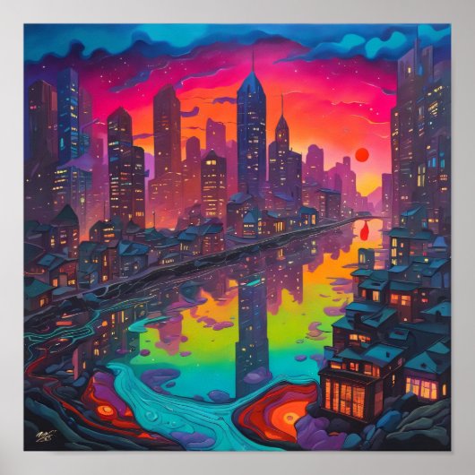 Poster Paysage urbain plus sombre psychédélique  (Devant)