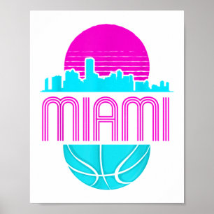 Poster Paysage urbain rétro de Miami Floride Basketball v