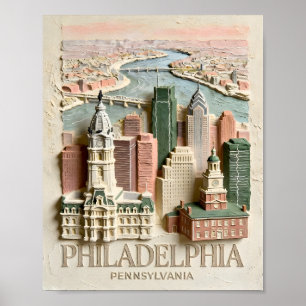 Poster Paysage urbain texturé moderne de Philadelphie