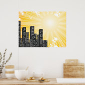 Poster paysage urbain vectoriel ensoleillé (Cuisine)