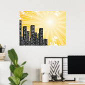 Poster paysage urbain vectoriel ensoleillé (Bureau à domicile)
