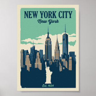 Poster Paysage urbain vintage de New York City