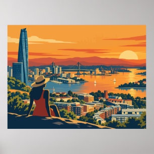 Poster Paysage urbain vintage de Sydney au coucher du sol