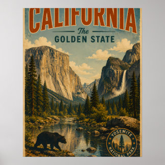 Poster Paysage vintage du parc national de Yosemite avec